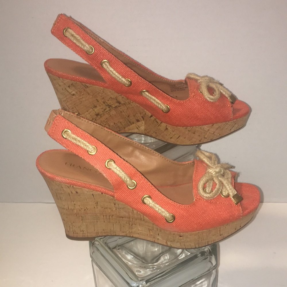 Franco Sarto Coral Orange Cork Wedge Slingback Sandals - Picture 2 of 5